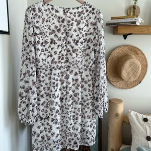 White, Brown, and Blue Watercolor Floral Dress - Gilli